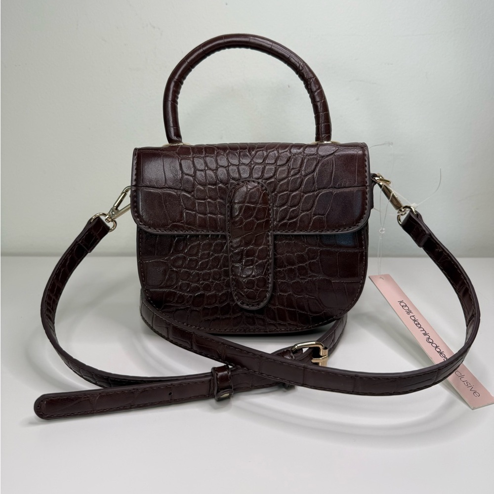 Aqua Croc-Embossed Crossbody Bag Brown